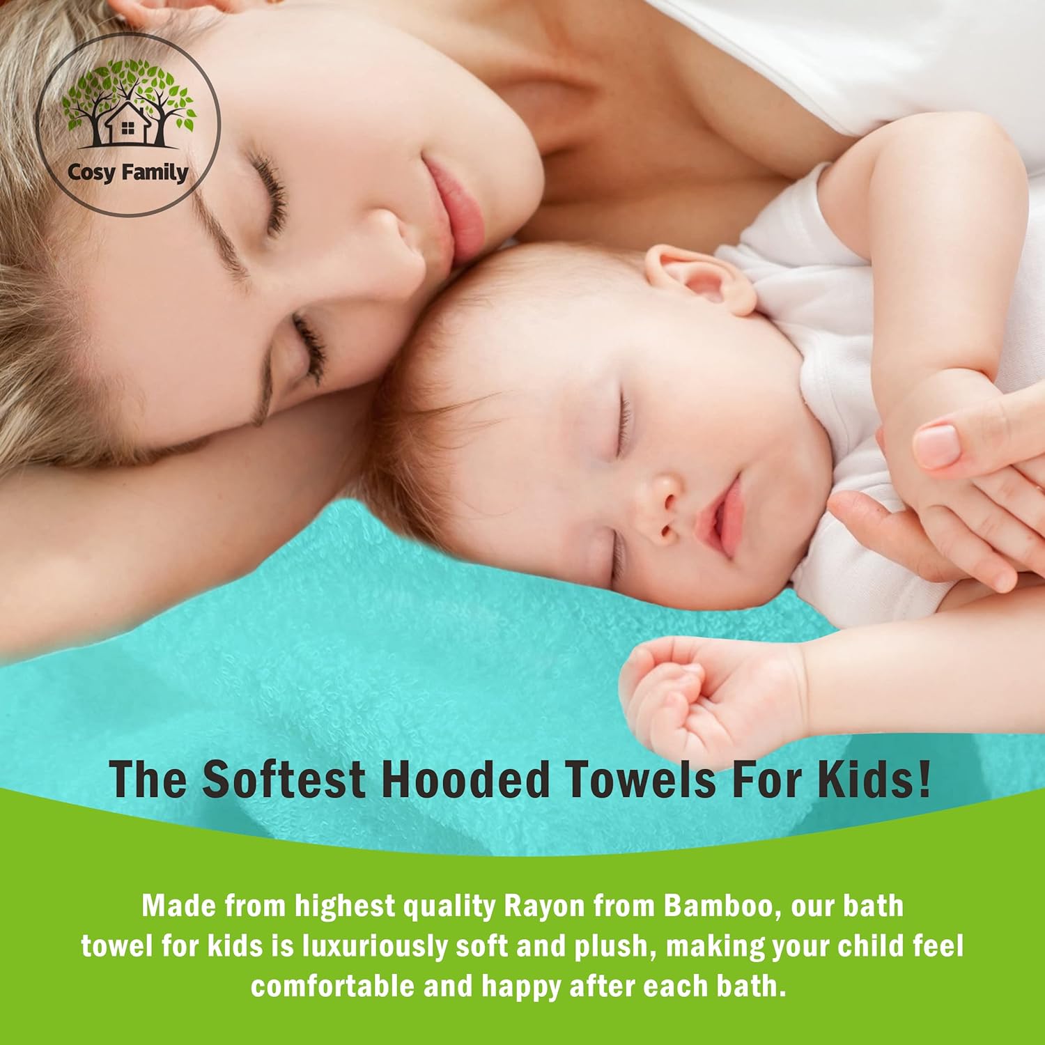 Cosy Family 3 Pack Bamboo Baby Hooded Towels, Ultra Soft Unisex Bath Towels for Babies,Toddler,Infant - Newborn Essential - Ultra Absorbent Toddler Towels for Baby Boy Girl - White - Image 3